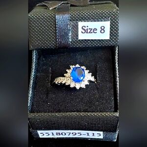 New .925 Sterling Silver  2.0 CT. LAB BLUE SAPPHIRE RING